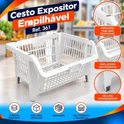 Cesto Expositor Empilhavel Branco Ref. 361 Bolivar