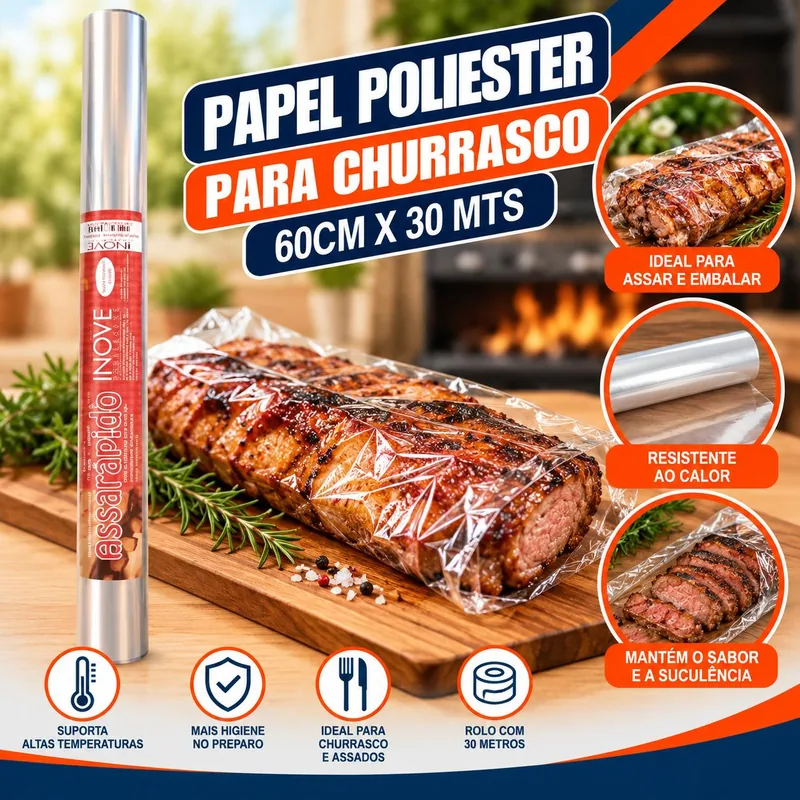 Papel Poliester p/ Churrasco (12) 60CMX30 Mts
