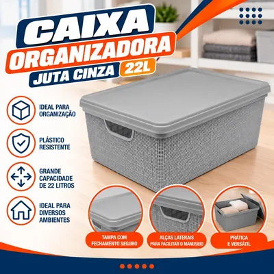 Caixa Organizadora Juta Cinza 22L Jaguar (3269)