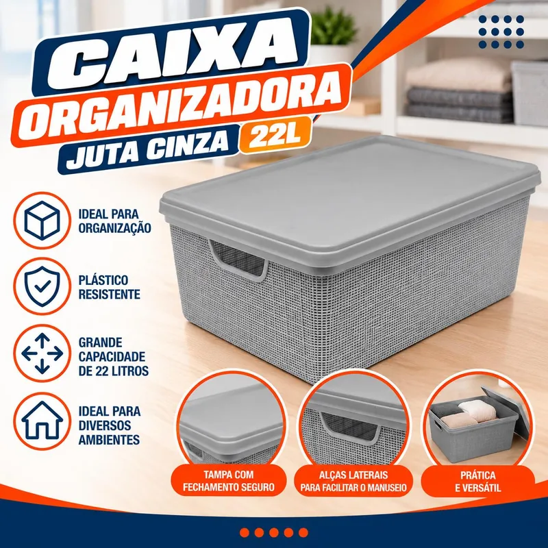 Caixa Organizadora Juta Cinza 22L Jaguar (3269)