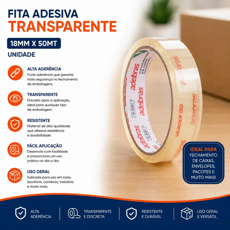 Fita Ades. Transp 18MMX50MT. Adelbras (29853) Un