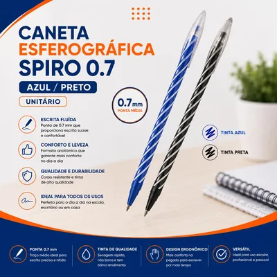 Caneta Esferofrafica Cis Spiro 0.7 Azul/preto (133770) Un