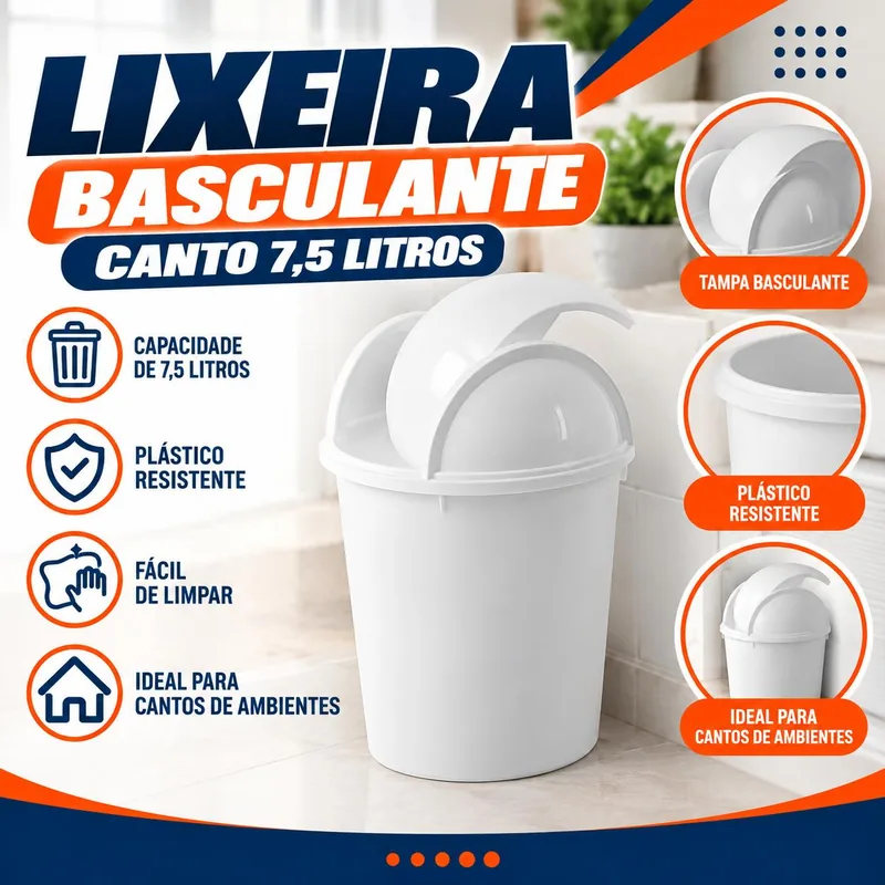 Lixeira Basc. Canto 7,5 Lts Branca Jaguar (0062)