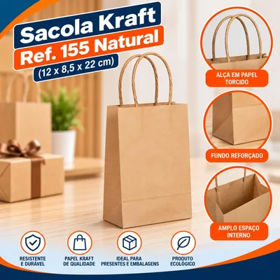 Sacola Kraft REF.155 (12X8,5X22) Natural Un