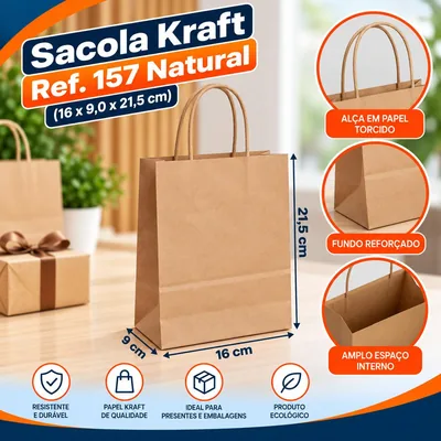 Sacola Kraft REF.157 (16X9,0X21,5) Natural Un