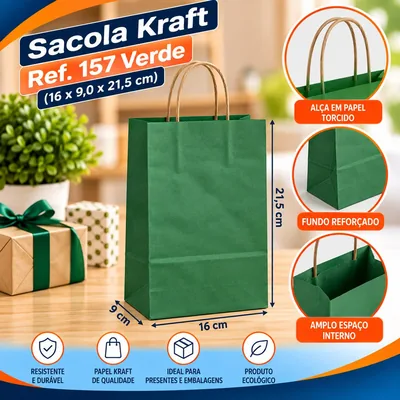 Sacola Kraft REF.157 (16X9,0X21,5) Verde Un