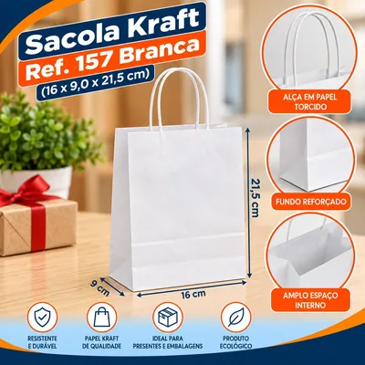 Sacola Kraft REF.157 (16X9,0X21,5) Branca Un