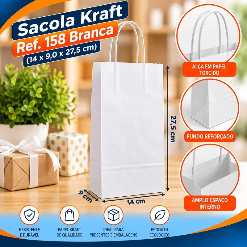 Sacola Kraft REF.158 (14X9,0X27,5) Branca Un