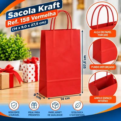 Sacola Kraft REF.158 (14X9,0X27,5) Vermelha Un