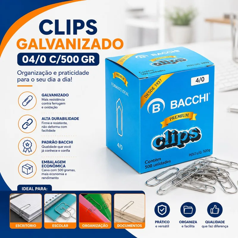 Clips Galvanizado 04/0 Bacchi c/ 500 Gr (1326)