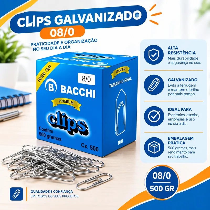 Clips Galvanizado 08/0 Bacchi c/ 500 Gr (COD.2757)