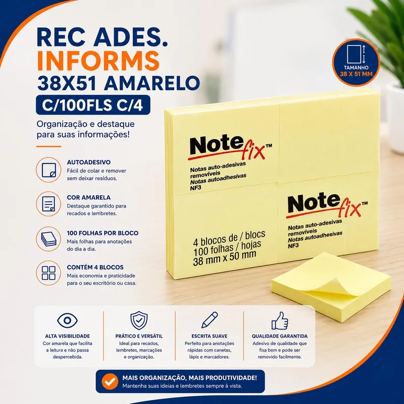 Rec Ades. Informs 38X51 Amarelo C/100FLS C/4 (42627/34744)