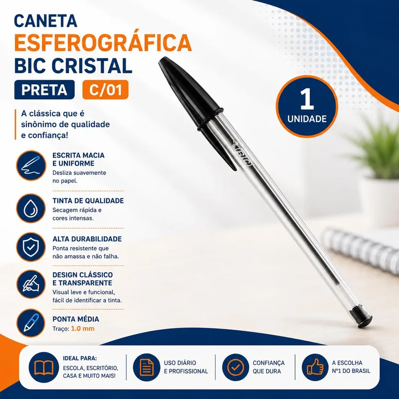Caneta Esf.bic Cristal Preta (246) C/01