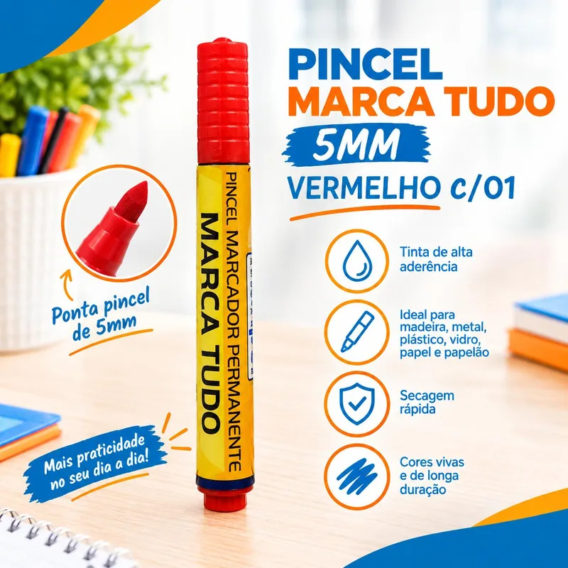 Pincel Marca Tudo 5MM Vermelho C/01