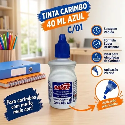 Tinta Carimbo 40 Ml Radex Tincar Azul C/01