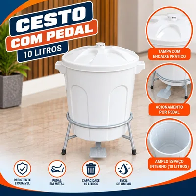 Cesto 010 Lt Branca C/pedal Ferro