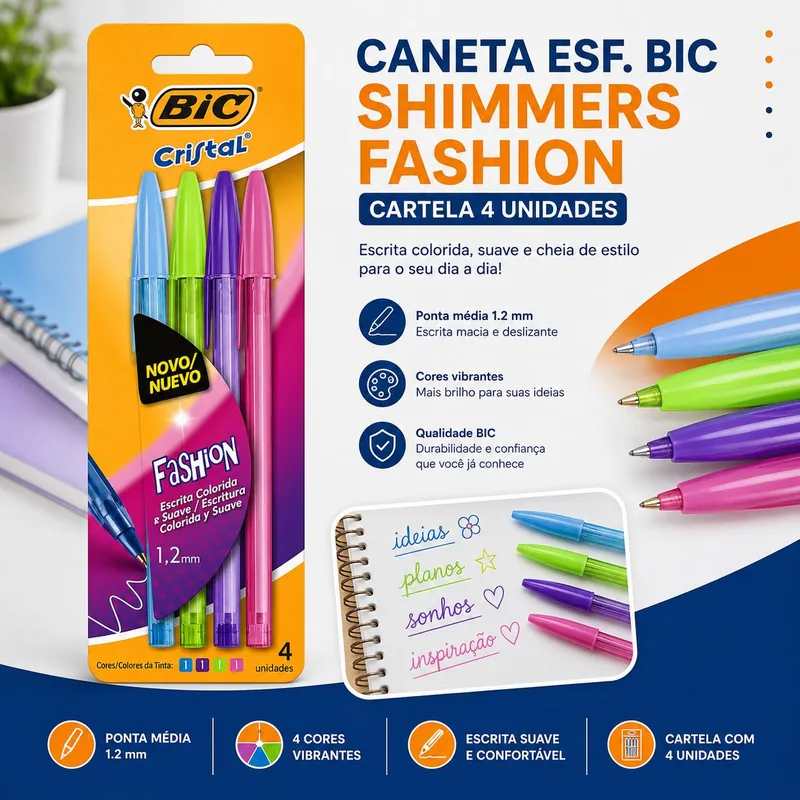 Caneta Esf. Bic Shimmers Fashion Cartela 4 Un (6850)