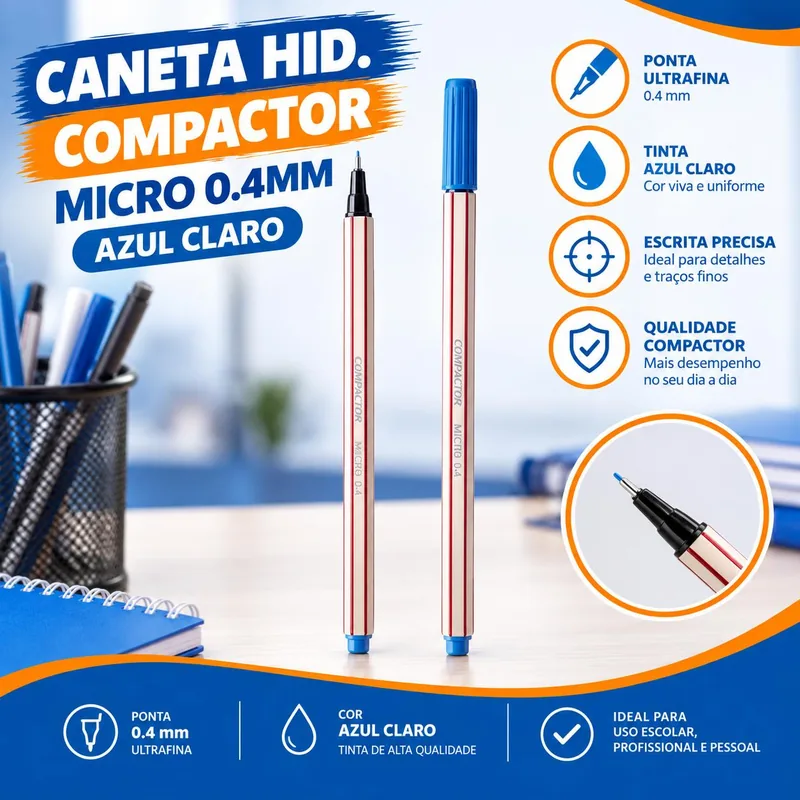 Caneta Hid. Compactor Micro 0.4MM Azul Claro
