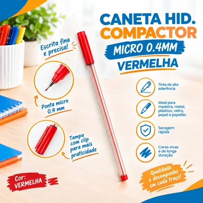 Caneta Hid. Compactor Micro 0.4MM Vermelha