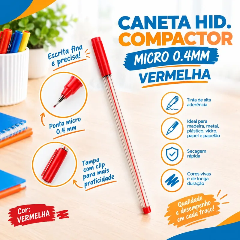 Caneta Hid. Compactor Micro 0.4MM Vermelha
