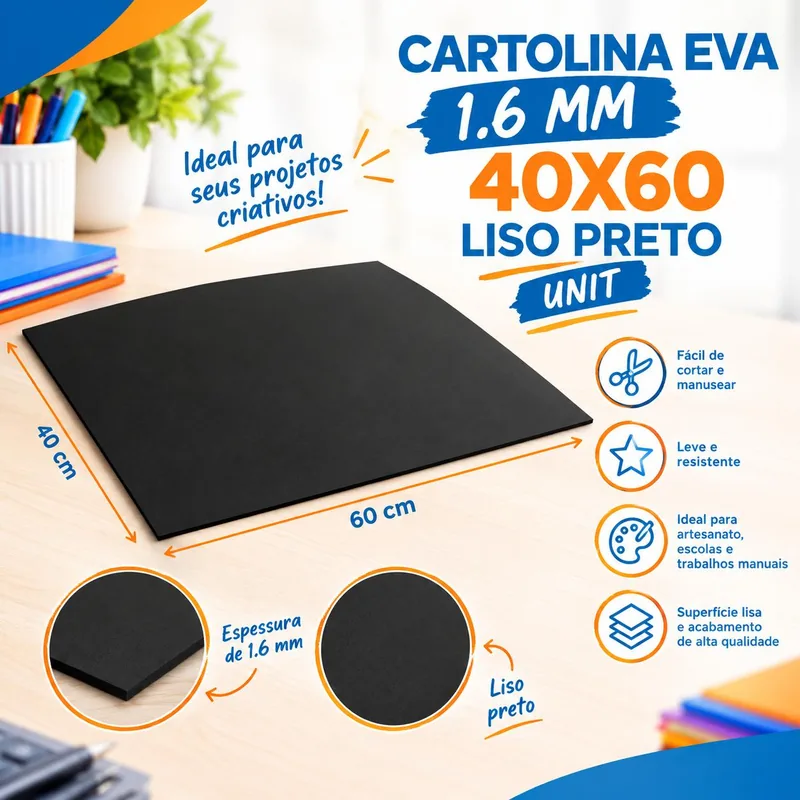 Cartolina Eva 1.6 40X60 Liso Preto Unit