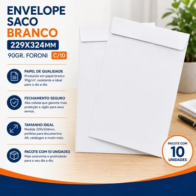 Envelope Saco Branco 229X324 90GR. Foroni C/10