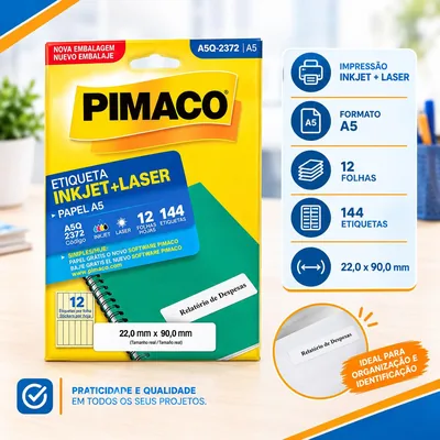 Etiqueta Inkjet+laser A5 12FLS Q-2372 Pimaco