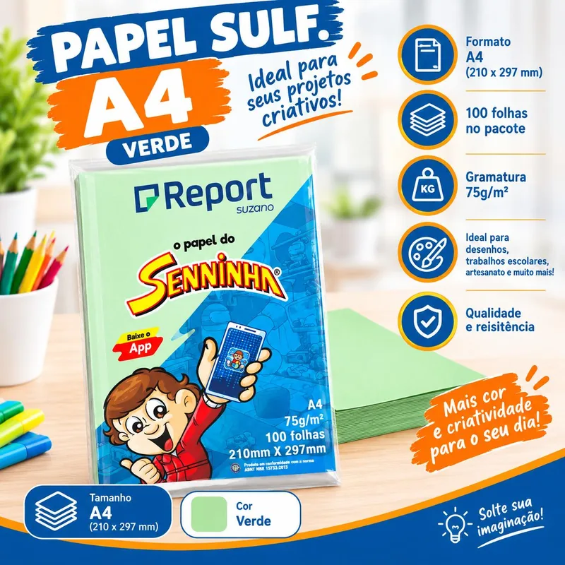 Papel Sulf. Seninha A4 Verde C/100