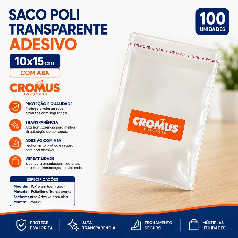 Saco Poli Transp. Ades 10X15 C/aba Cromus C/100 (79515)