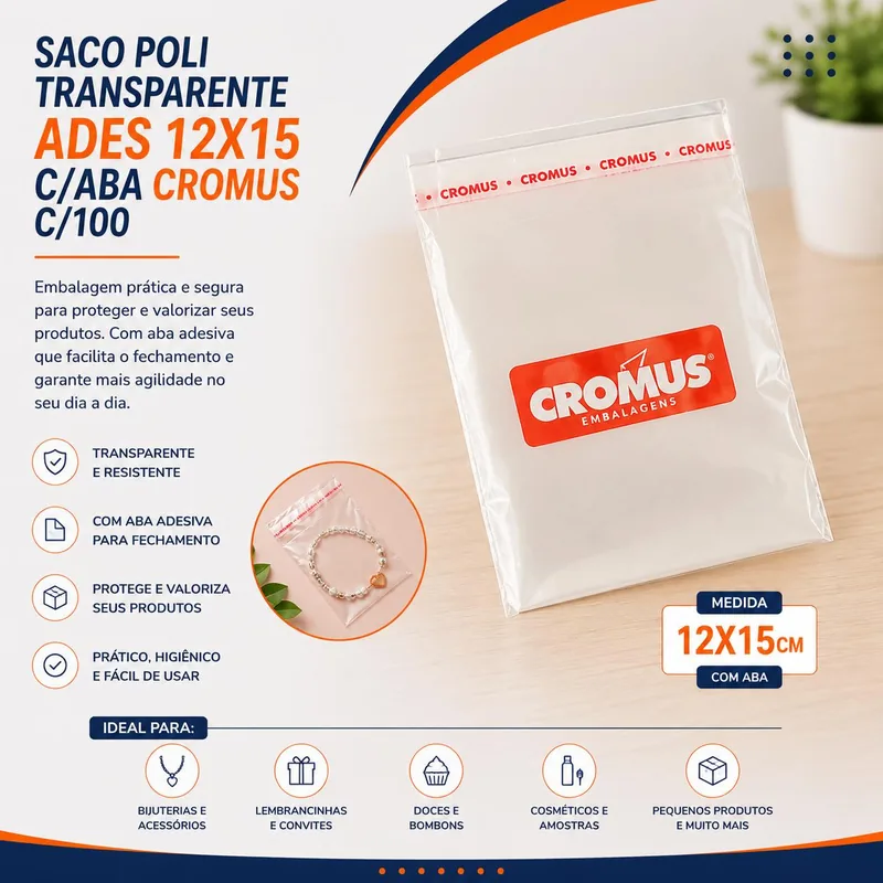 Saco Poli Transp. Ades 12X15 C/aba Cromus C/100 (112455)