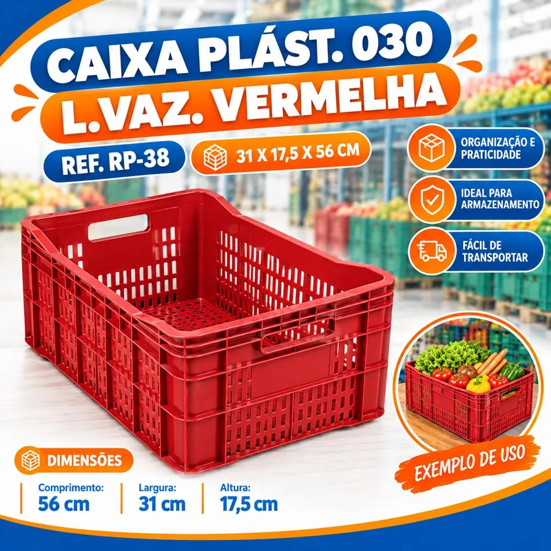 Caixa Plast. 030 L.vaz. Vermelha Ref. RP-38 (31X17,5X56)