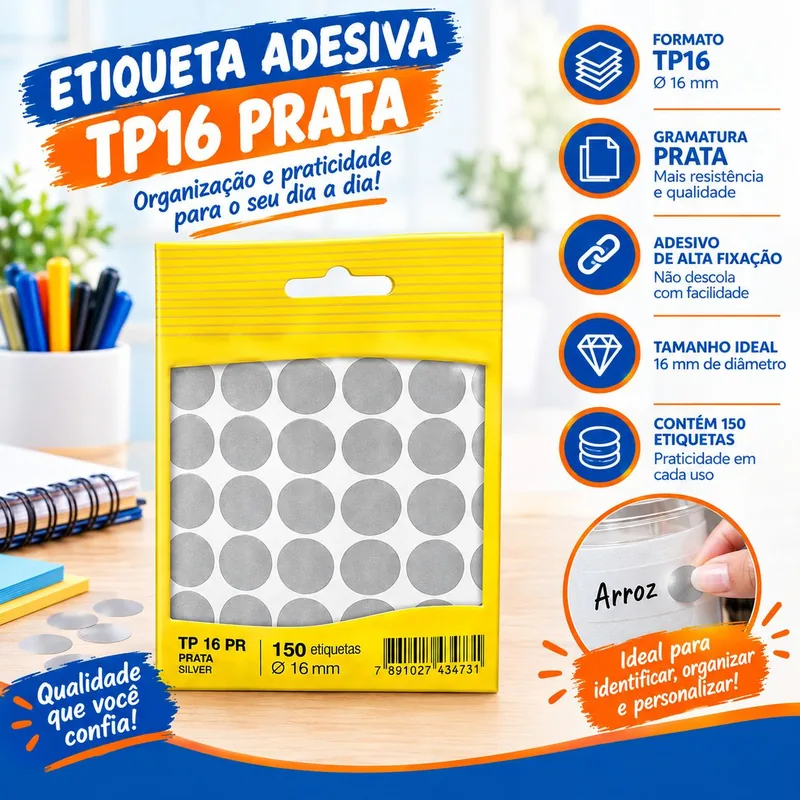 Etiq. Ades. TP16 Pimaco Prata COD.43473 C/150