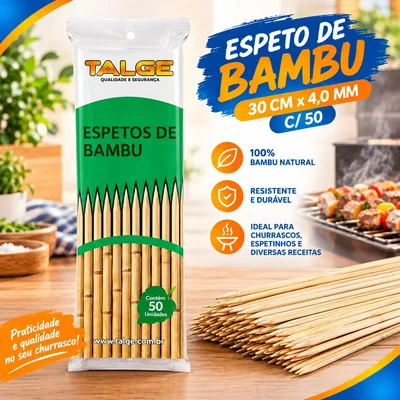 Espeto Bambu 30 Cm X4,0 Mm c/ 50