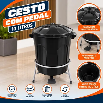 Cesto 010 Lt Preto C/pedal Ferro