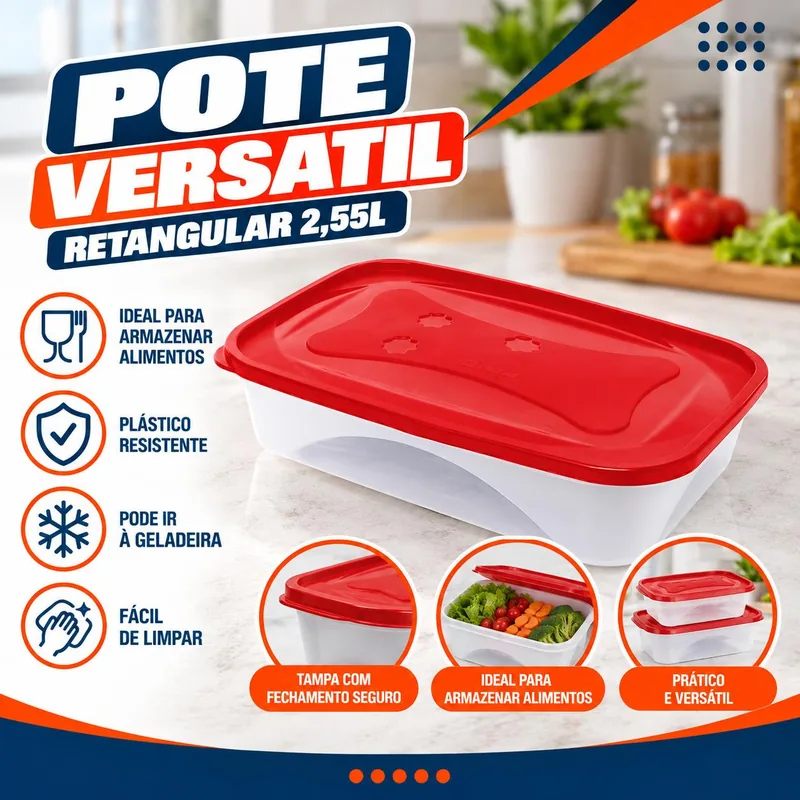 Pote Versatil Retangular 2,55L (3006)
