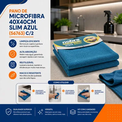 Pano de Microfibra 40X40CM Slim Azul (56763) C/2