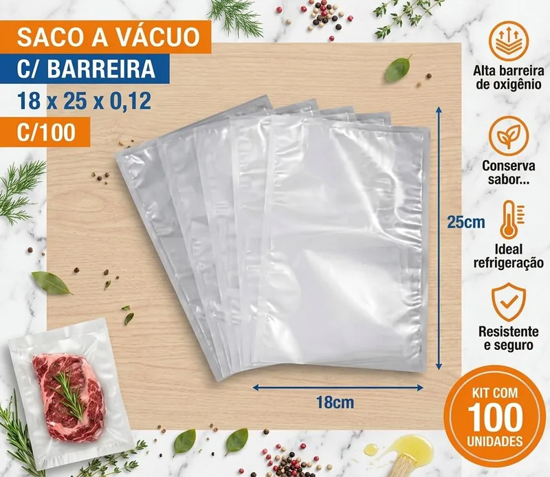 Saco A Vacuo c/ Barreira 18X25X0,12 C/100