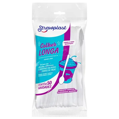 Colher Longa Branca 18 Cm Strawplast (732) C/50