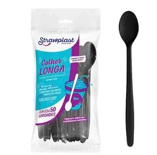 Colher Longa Preta 18 Cm Strawplast (ref: 733) C/50