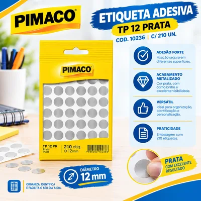 Etiq. Ades. TP12 Pimaco Prata COD.10236 C/210
