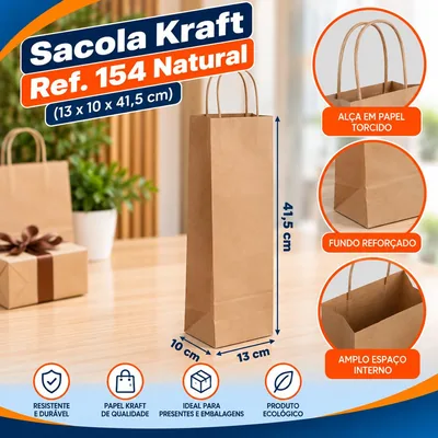 Sacola Kraft REF.154 (13X10X41,5) Natural Un