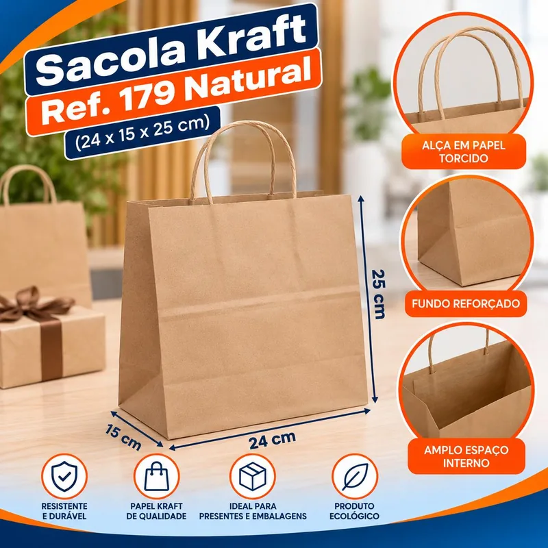 Sacola Kraft REF.179 (24X15X25) Natural Un