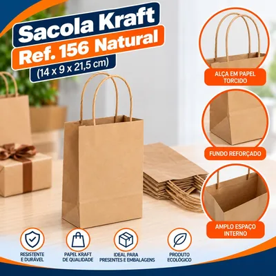 Sacola Kraft REF.156 (14X9X21,5) Natural Un