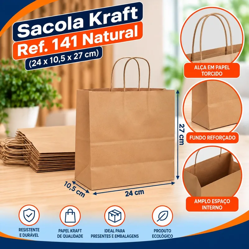 Sacola Kraft REF.141 (24X10,5X27) Natural Un