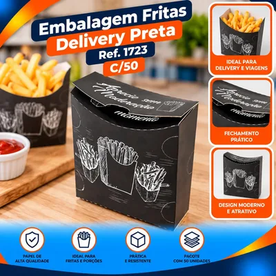 Embalagem Fritas Delivery Preto (1723) C/50