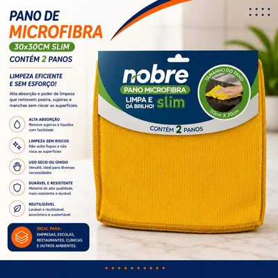 Pano de Microfibra 30X30CM Slim Amarelo (56748) C/2