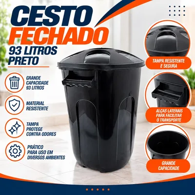 Cesto Fech 93 Litros Preto Tp Preta Jaguar (3082)