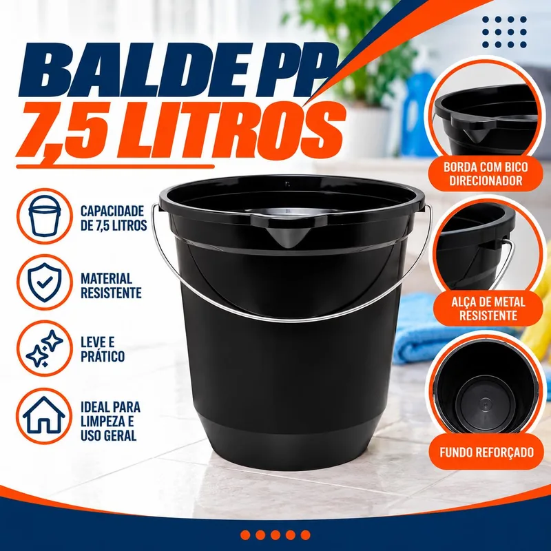 Balde Pp 7,5 Lts Preto Jaguar (3086)