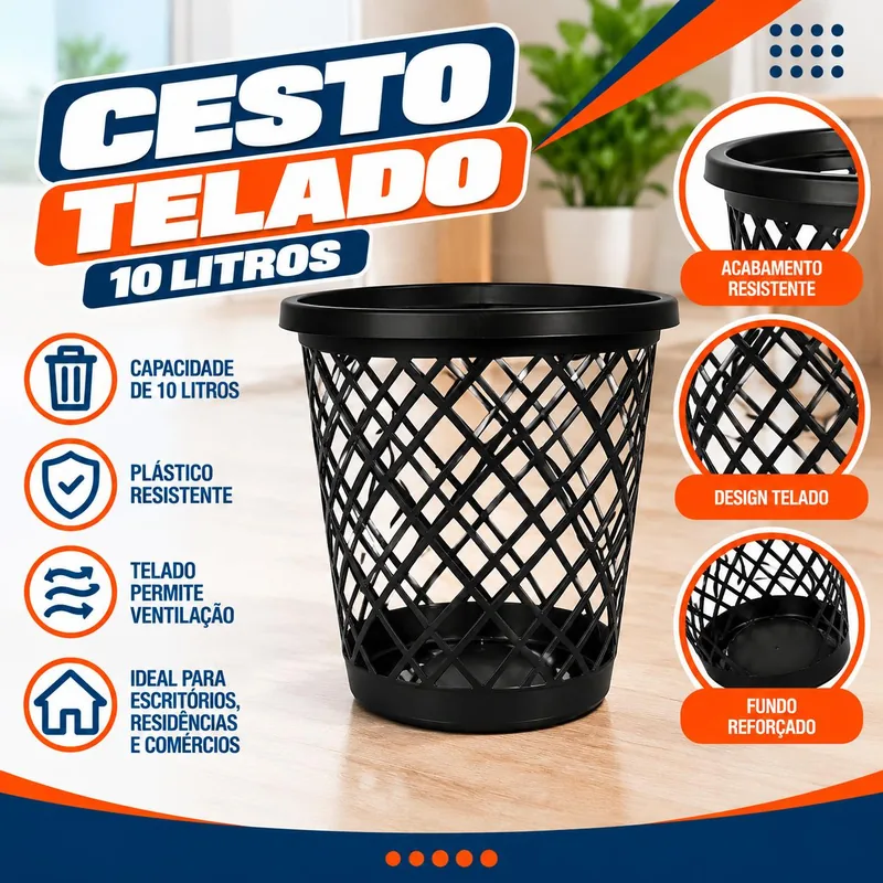 Cesto Telado 10 Litros Preto Jaguar (3101)