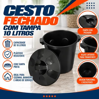 Cesto Fech 10 Lts Preta Tp Preta Jaguar (3076)